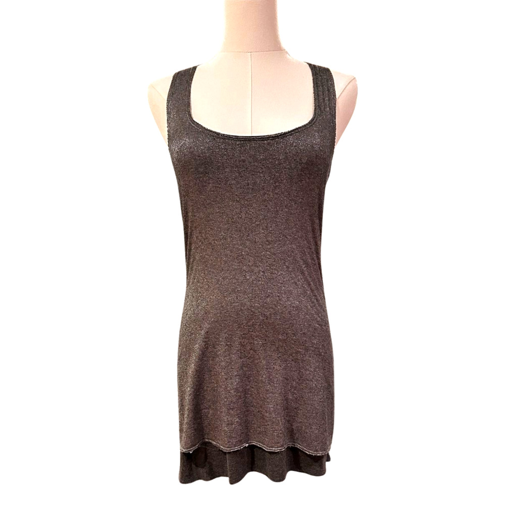 Bailey 44 Charcoal Gray Metallic Sparkle Layered Stretch Long Tank Fitted Medium